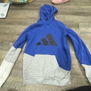 Adidas Men's Blue and Gray Hoodie